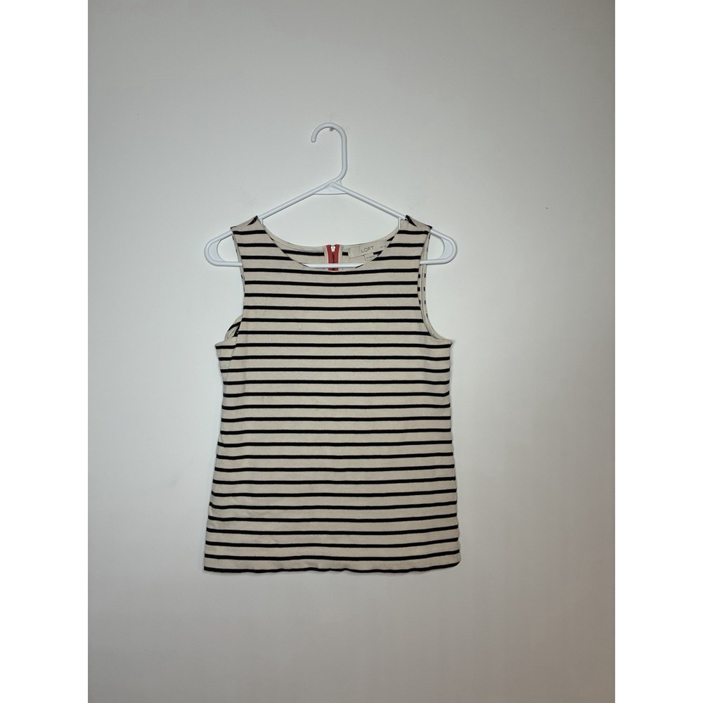 LOFT sleeveless tank top featuring classic black and ivory horizontal stripe SP